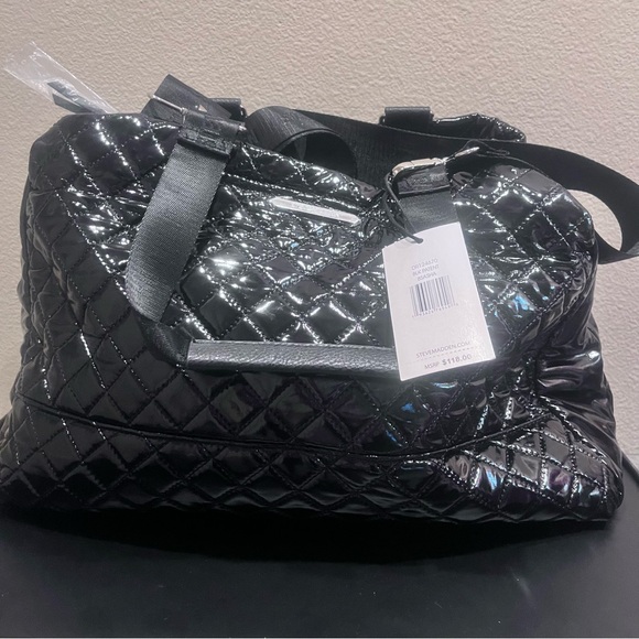 Steve Madden Weekender Black Patent Faux Leather Bag NWT - Picture 3 of 8